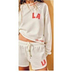 NWT Zara Ivory Varsity Text LA Los Angeles California Cropped Sweatshirt